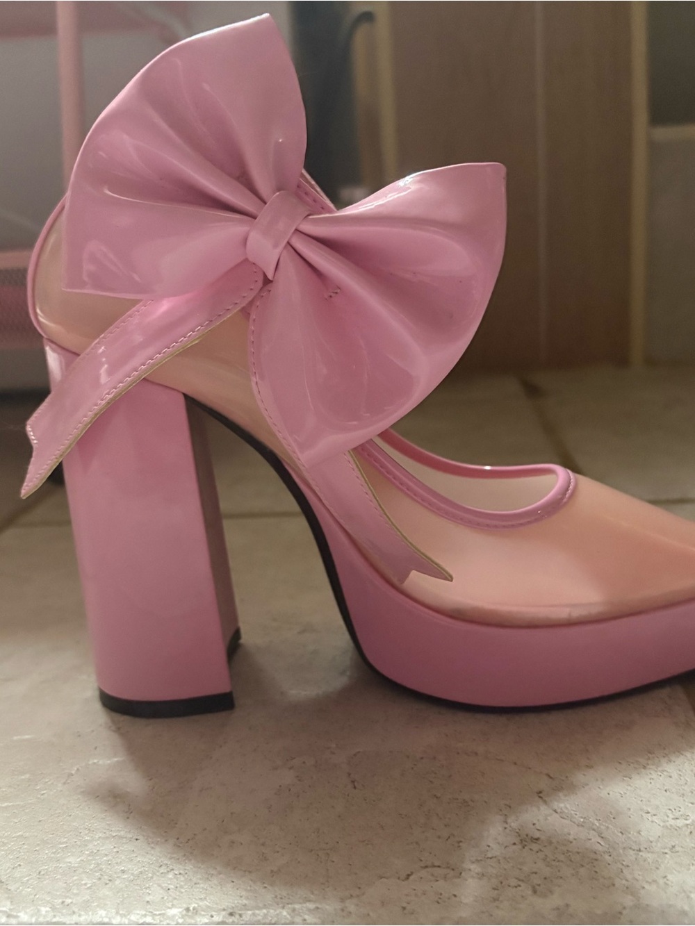 Pink Patent Bow Platform Mary Jane Heels - Women